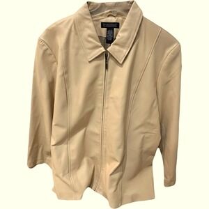 Dialogue Beige Thicker Leather Jacket Plus Size 3X Zipper Front NWOT